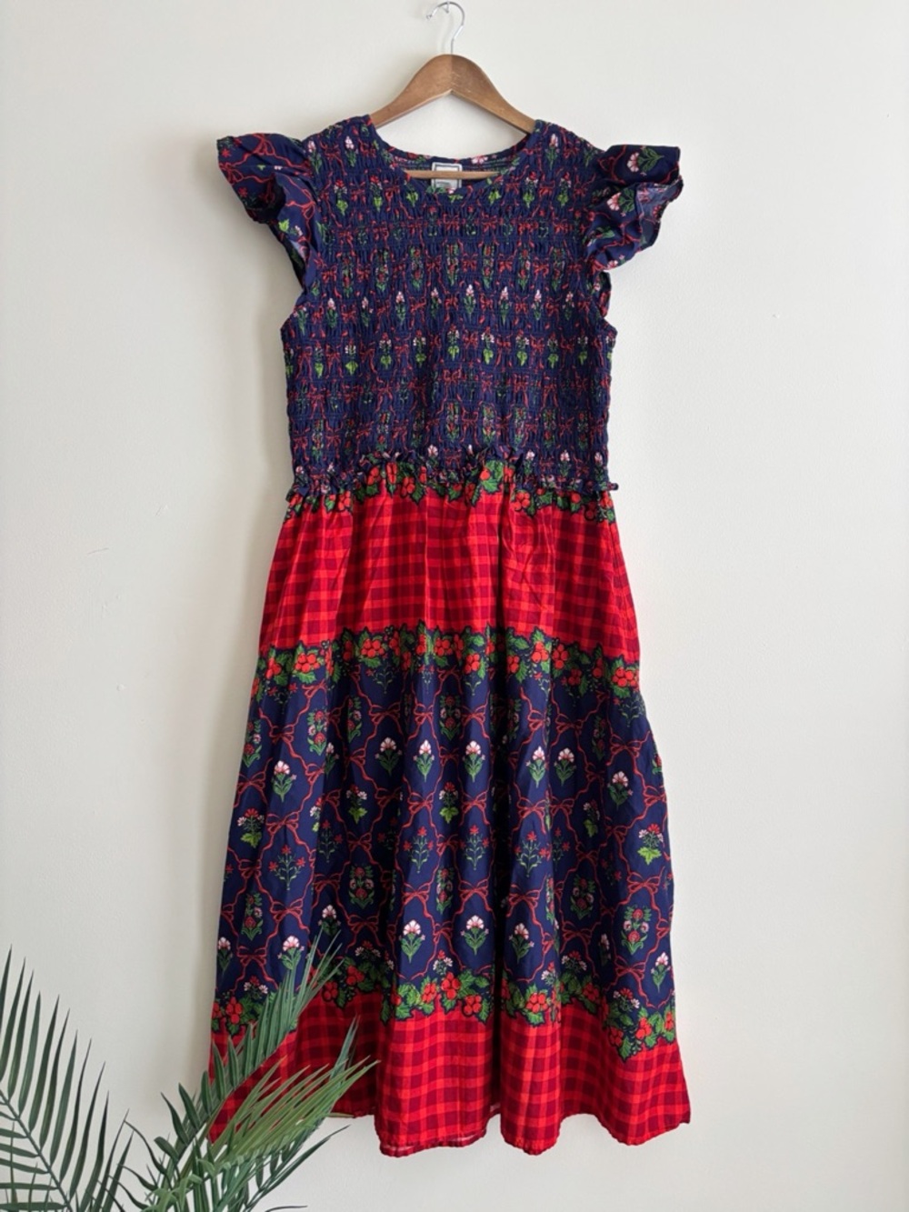 Lea Floral Smocked Flutter Sleeve Midi Dress Large Boho Cottagecore